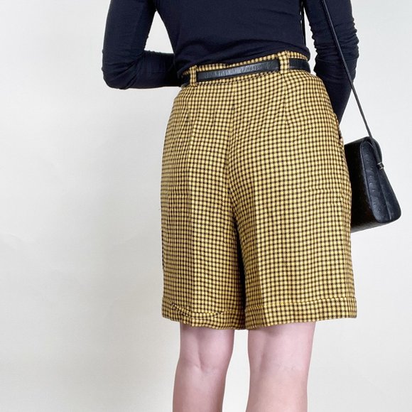 Vintage High Rise Houndstooth Pleated Wide Straight Leg Shorts Preppy Clueless - Picture 3 of 8